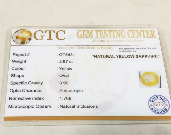 5.87 ct/6.52 ratti Natural Certified Ceylon Pukhraj/Yellow Sapphire